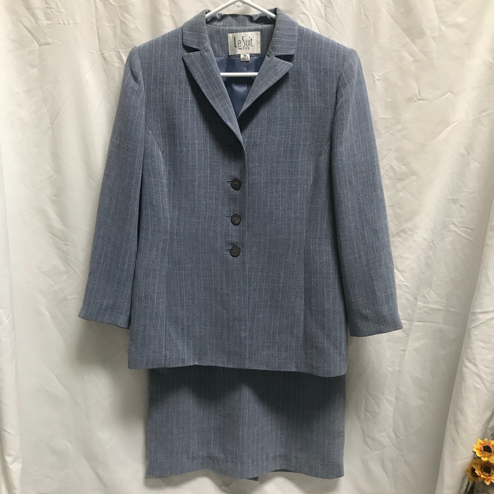 HOLD Le Suit Blue-Gray Pinstripe Skirt Suit